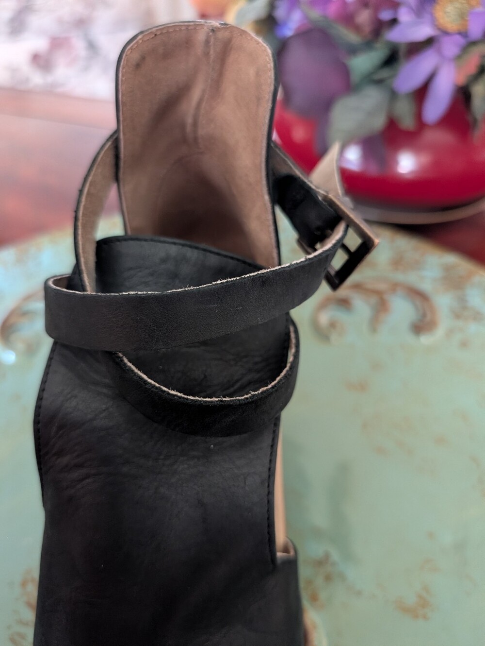 Free People Black Leather Platform Clogs with Wood-Effect Heel Size 39.5 - Picture 9 of 16